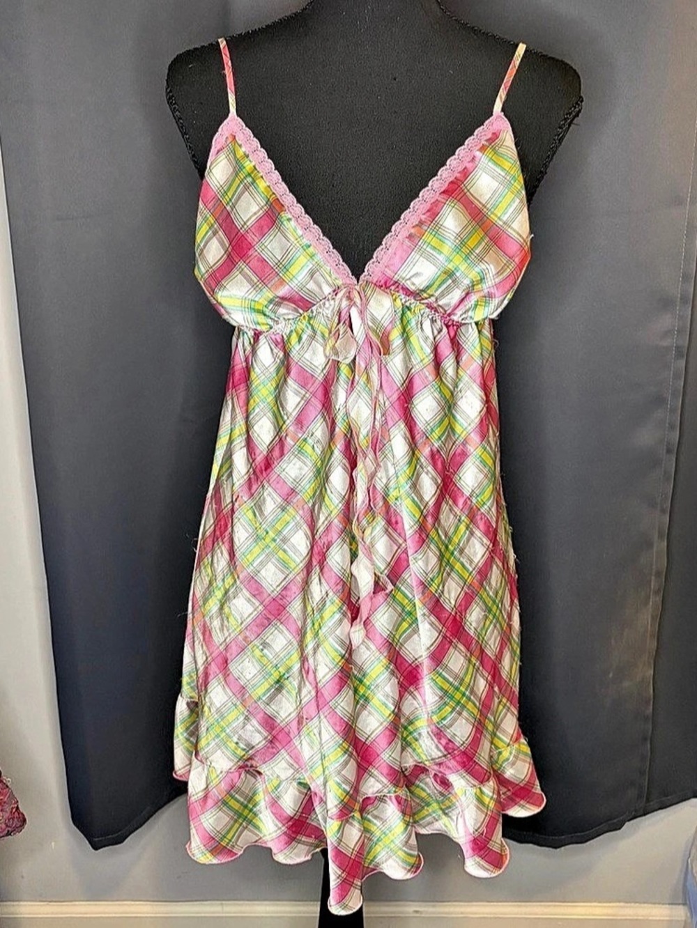Victoria's Secret Plaid Mini Dress in Pink & White Size Large